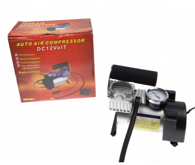 Compresor auto metalic, cu manometru analogic, 12V, pentru autoturisme, SUV, motociclete, biciclete, 62112