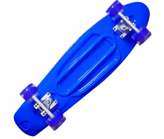 Penny board copii, cu roti din silicon si lumina LED, 55 cm, Bleumarin, 2311BLM