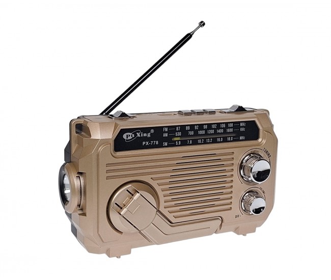 Radio MP3 Portabil Bluetooth, Incarcare solara, Lanterna, USB, TF, AUX, Gold - PX778GOLD