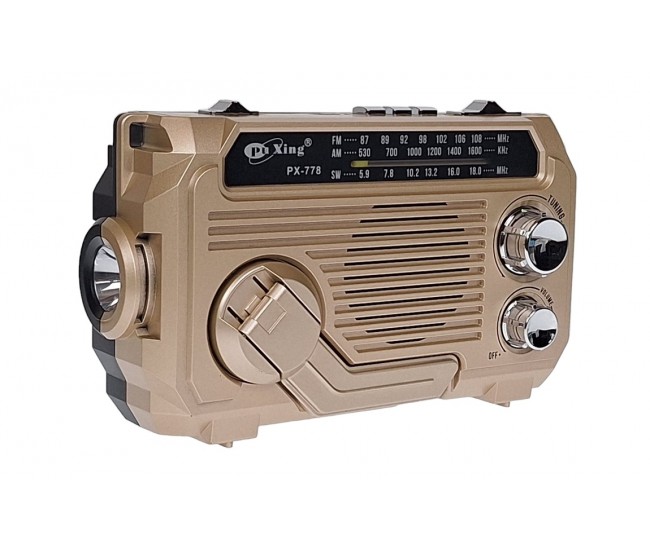 Radio MP3 Portabil Bluetooth, Incarcare solara, Lanterna, USB, TF, AUX, Gold - PX778GOLD