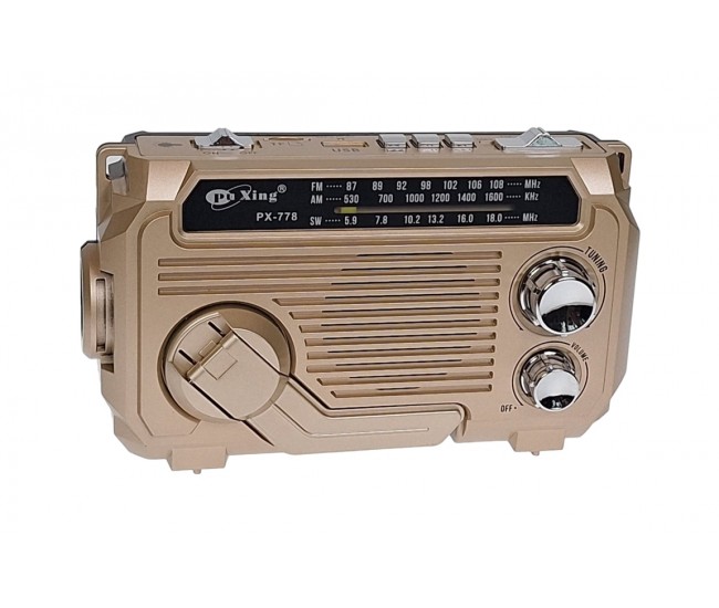 Radio MP3 Portabil Bluetooth, Incarcare solara, Lanterna, USB, TF, AUX, Gold - PX778GOLD