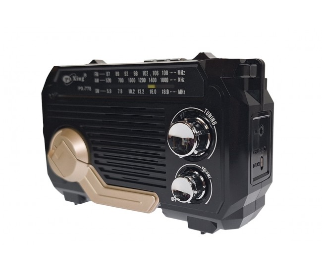 Radio MP3 Portabil cu incarcare solara bluetooth lanterna, USB, TF, AUX, Negru - PX778BLACK