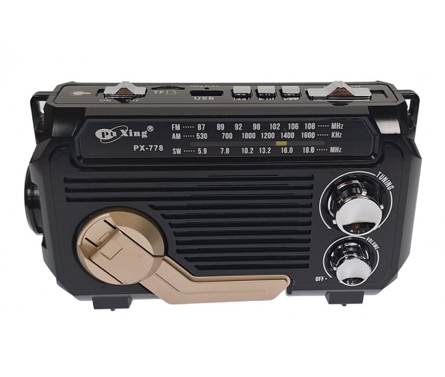 Radio MP3 Portabil cu incarcare solara bluetooth lanterna, USB, TF, AUX, Negru - PX778BLACK