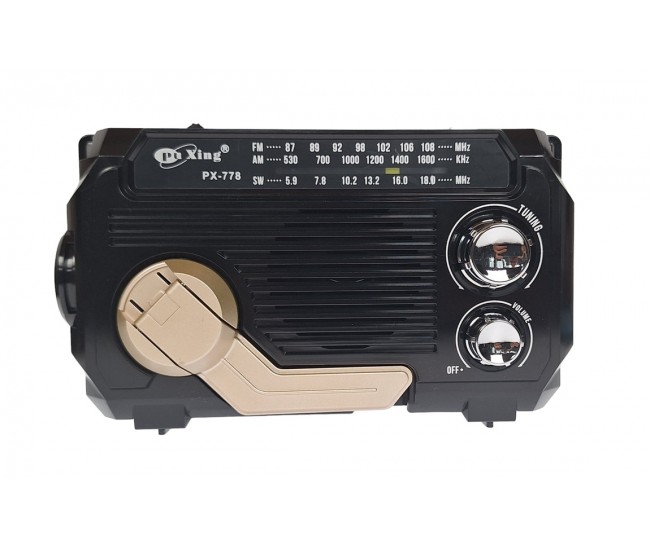 Radio MP3 Portabil cu incarcare solara bluetooth lanterna, USB, TF, AUX, Negru - PX778BLACK