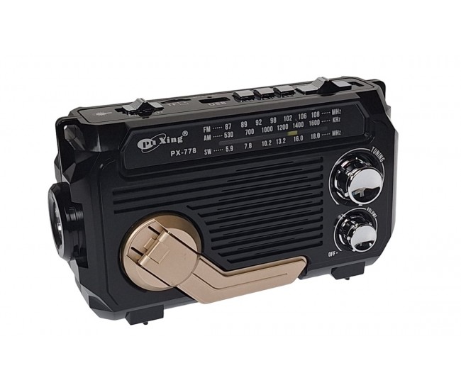 Radio MP3 Portabil cu incarcare solara bluetooth lanterna, USB, TF, AUX, Negru - PX778BLACK