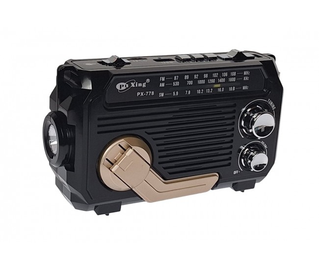 Radio MP3 Portabil cu incarcare solara bluetooth lanterna, USB, TF, AUX, Negru - PX778BLACK