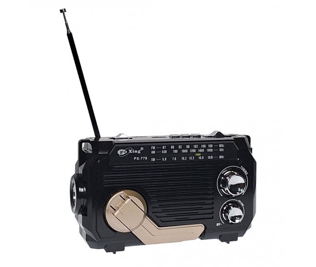 Radio MP3 Portabil cu incarcare solara bluetooth lanterna, USB, TF, AUX, Negru - PX778BLACK