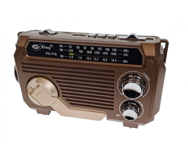 Radio MP3 Portabil Bluetooth, Incarcare solara, Lanterna, USB, TF, AUX, Maro - PX778BROWN