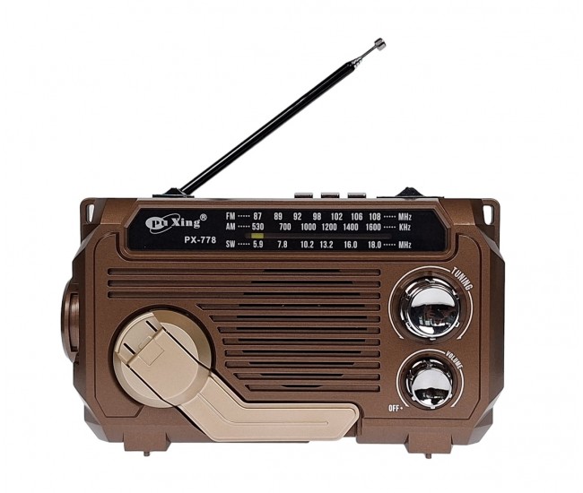 Radio MP3 Portabil Bluetooth, Incarcare solara, Lanterna, USB, TF, AUX, Maro - PX778BROWN