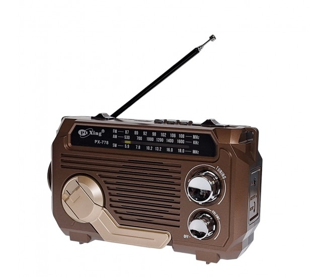 Radio MP3 Portabil Bluetooth, Incarcare solara, Lanterna, USB, TF, AUX, Maro - PX778BROWN