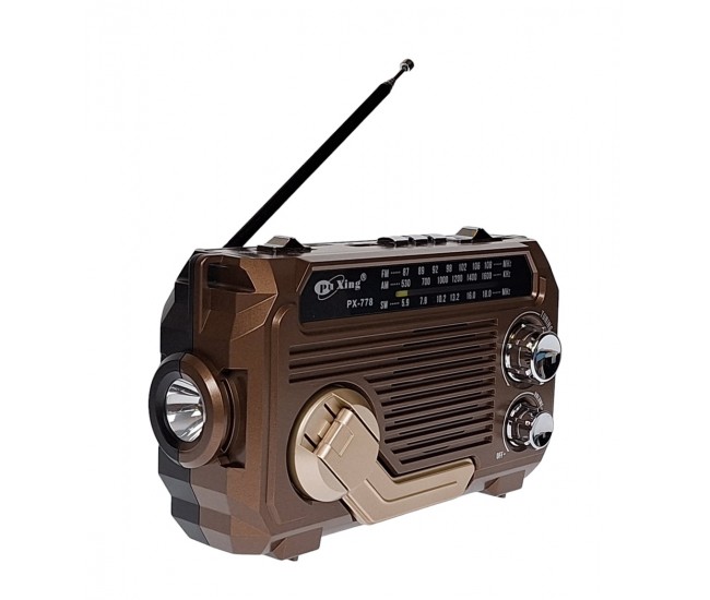 Radio MP3 Portabil Bluetooth, Incarcare solara, Lanterna, USB, TF, AUX, Maro - PX778BROWN