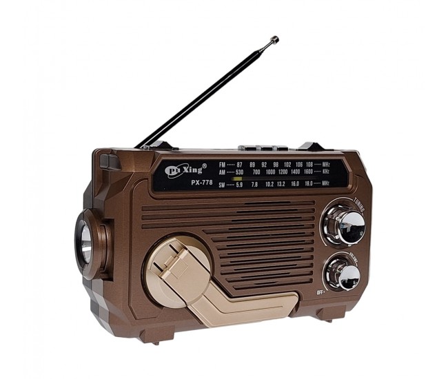 Radio MP3 Portabil Bluetooth, Incarcare solara, Lanterna, USB, TF, AUX, Maro - PX778BROWN