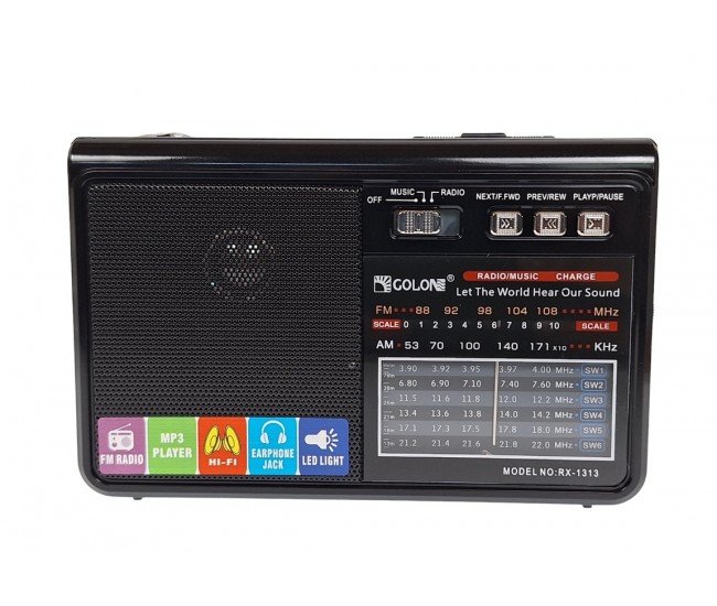 Radio cu MP3 Bluetooth Panou Solar Lanterna USB, TF, AUX, Negru - RX1313