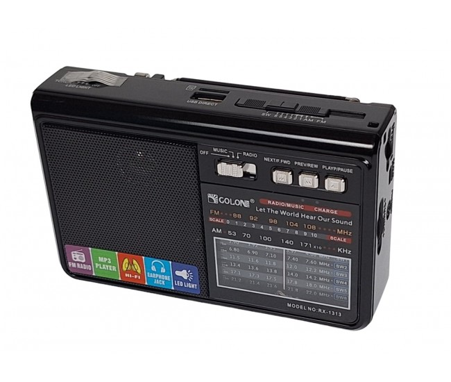 Radio cu MP3 Bluetooth Panou Solar Lanterna USB, TF, AUX, Negru - RX1313