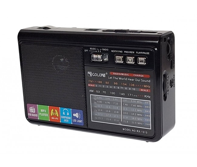 Radio cu MP3 Bluetooth Panou Solar Lanterna USB, TF, AUX, Negru - RX1313