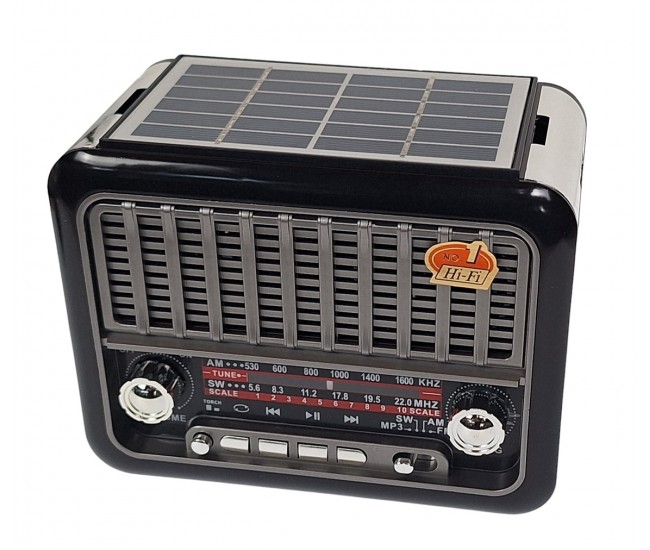 Radio cu MP3 Bluetooth Panou Solar Lanterna USB, TF, AUX, Negru - FM355BS