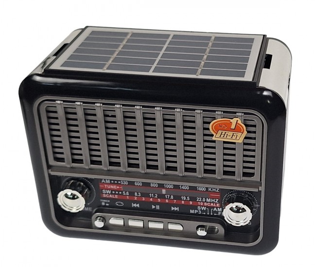 Radio cu MP3 Bluetooth Panou Solar Lanterna USB, TF, AUX, Negru - FM355BS