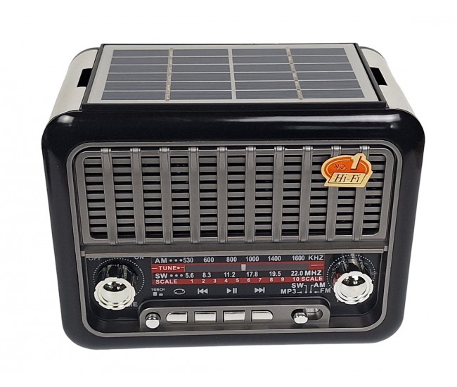 Radio cu MP3 Bluetooth Panou Solar Lanterna USB, TF, AUX, Negru - FM355BS