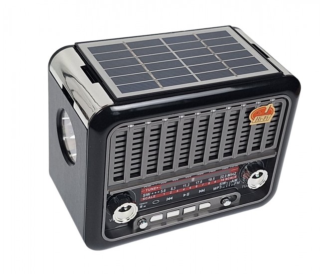 Radio cu MP3 Bluetooth Panou Solar Lanterna USB, TF, AUX, Negru - FM355BS