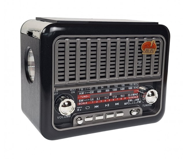 Radio cu MP3 Bluetooth Panou Solar Lanterna USB, TF, AUX, Negru - FM355BS