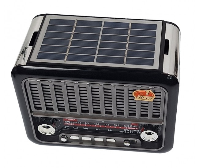 Radio cu MP3 Bluetooth Panou Solar Lanterna USB, TF, AUX, Negru - FM355BS