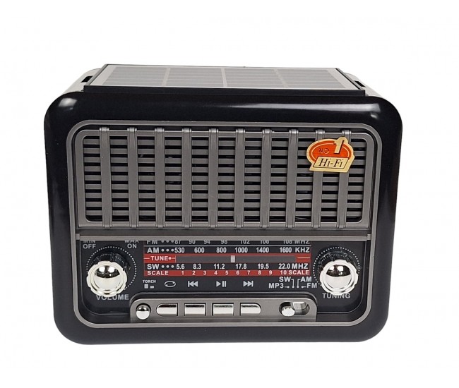 Radio cu MP3 Bluetooth Panou Solar Lanterna USB, TF, AUX, Negru - FM355BS