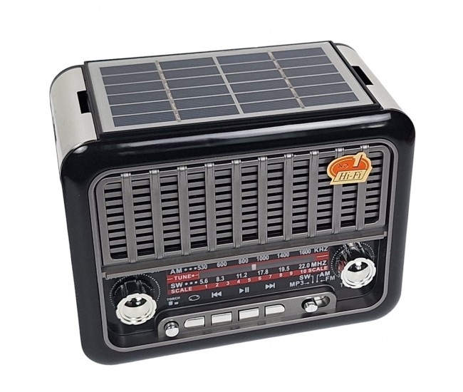 Radio cu MP3 Bluetooth Panou Solar Lanterna USB, TF, AUX, Negru - FM355BS