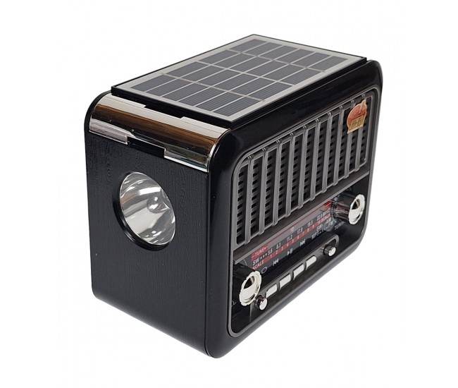 Radio cu MP3 Bluetooth Panou Solar Lanterna USB, TF, AUX, Negru - FM355BS