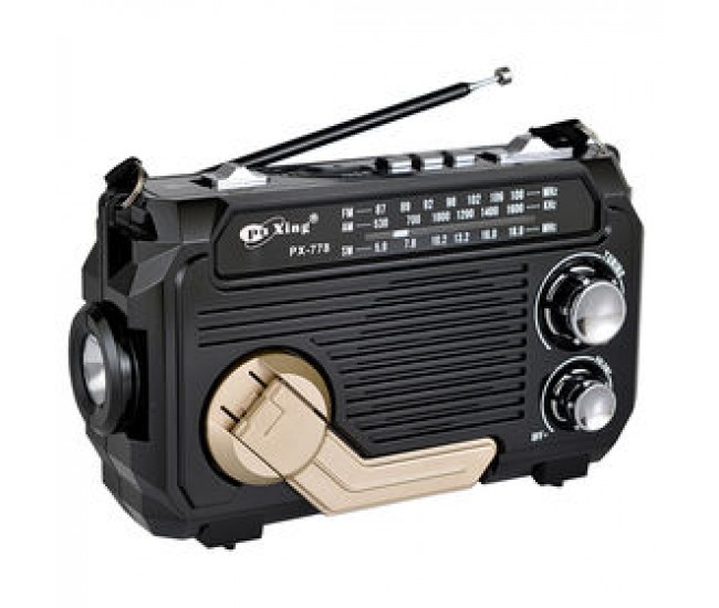 Radio MP3 Portabil cu incarcare solara bluetooth lanterna, USB, TF, AUX, Negru - PX778BLACK