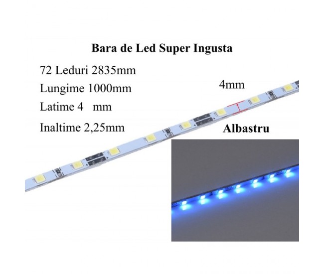 BARA LED 12V - 2835 ALBASTRU / 1000MM X 4MM