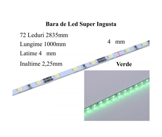 BARA LED 12V - 2835 VERDE / 1000MM X 4MM