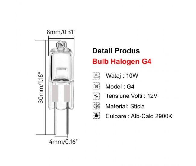 BEC HALOGEN BULB GU4 ,12V - 10W