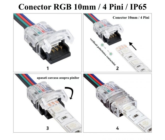 CONECTOR BANDA LED & RGB 10MM / 4 PINI - 4 FIRE