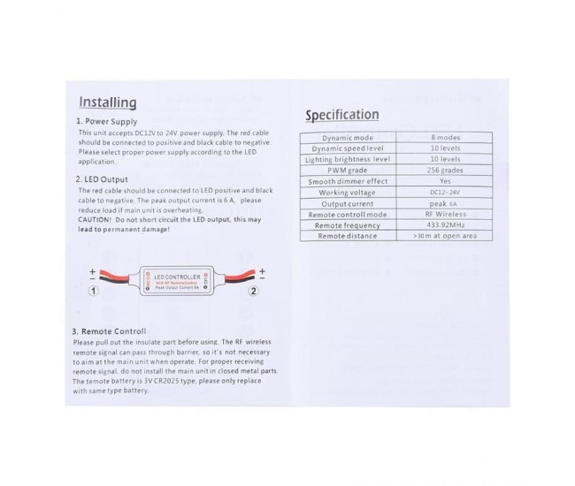 CONTROLER BANDA LED MONOCOLORA, RF WIRELESS 11TASTE