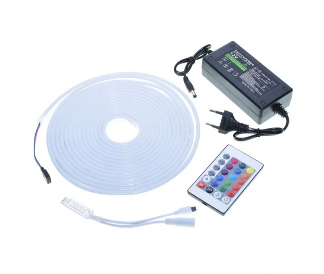 KIT BANDA LED FLEXIBIL RGB 12V , LUMINA NEON 5M