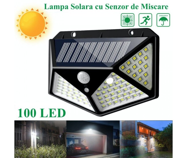 LAMPA DE PERETE SOLARA 100 LED + SENZOR