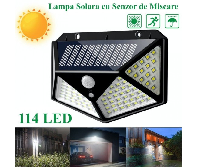 LAMPA DE PERETE SOLARA 114 LED + SENZOR