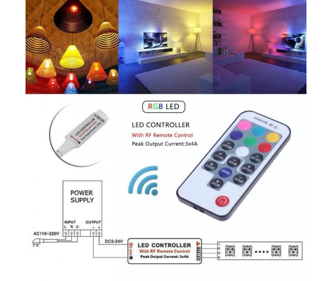 MINI CONTROLER RF WIRELESS 17 TASTE,BANDA RGB 4 FIRE