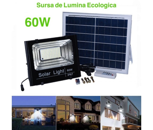 PROIECTOR 60W CU PANOU SOLAR ȘI TELECOMANDA