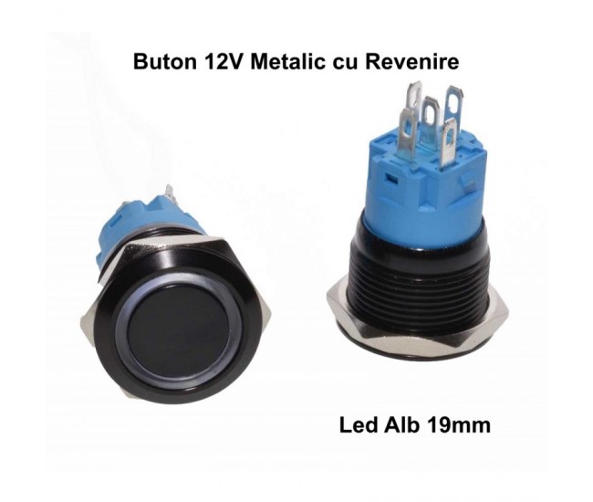 PUSH BUTON NEGRU 19MM / LED ALB