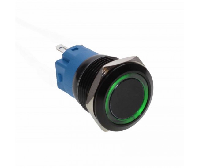 PUSH BUTON NEGRU 19MM / LED VERDE