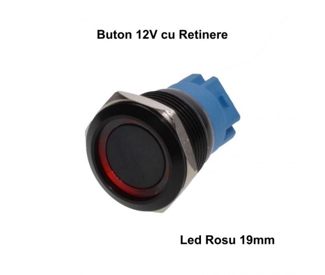 PUSH BUTON NEGRU 19MM / RETINERE CU LED ROSU