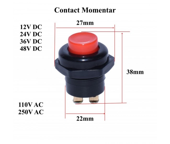 PUSH BUTON PLASTIC DE IMPULS 12VDC / 250VAC