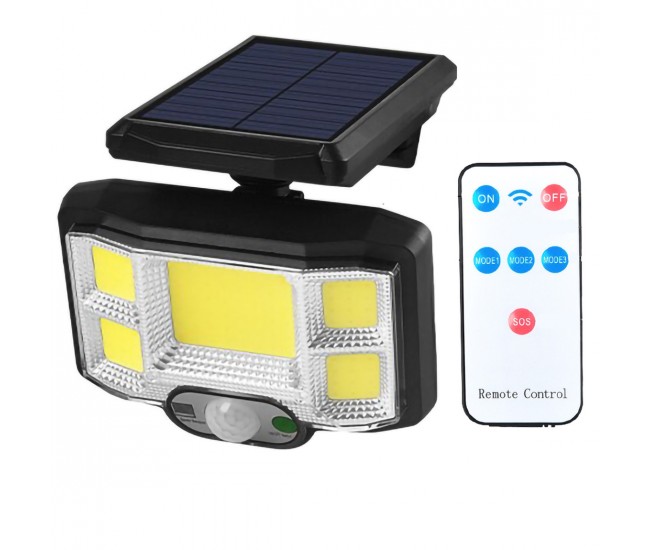 Lampa solara cu senzor de miscare si telecomanda, 96 Led COB, rezistenta la apa