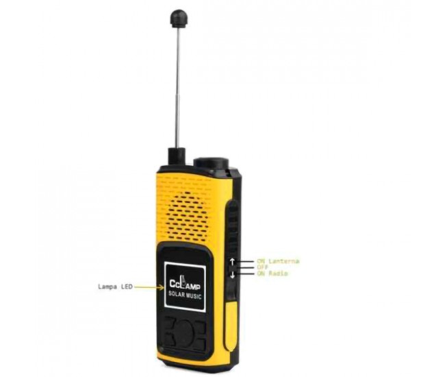 Radio portabil cu lanterna, cu baterie si incarcare solara, galben - CL601G