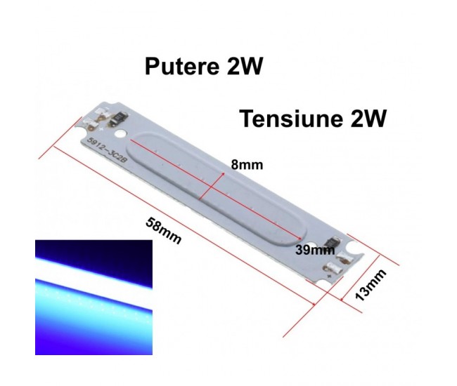 LED COB, 58X13MM / 2W ALBASTRU