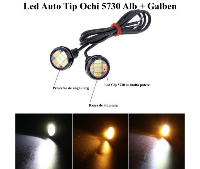 LED AUTO 23MM - 12V , 5730 ALB + GALBEN , 2 BUC/SET