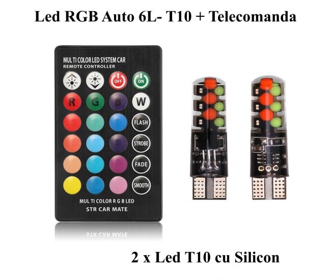 LED AUTO T10 RGB , 12V-W5W + TELECOMANDA