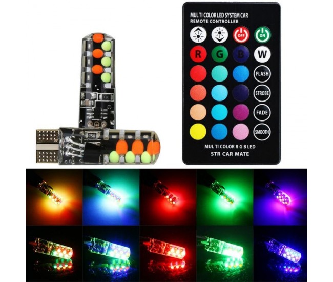 LED AUTO T10 RGB , 12V-W5W + TELECOMANDA