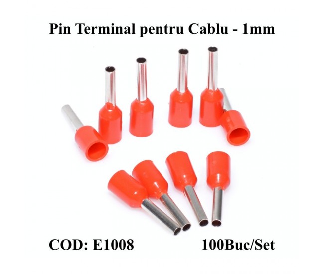 PIN TERMINAL DE CABLU E1008 ROSU , 100BUC/SET